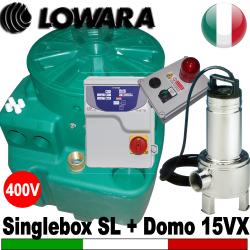 Impianto di sollevamento per fognature Lowara Singlebox - 1 Pompa sommersa Lowara DOMO15VX - accessori (Alimentazione trifase)
